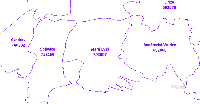 Katastrální mapa Stará Lysá - přehledová mapa katastrálního území