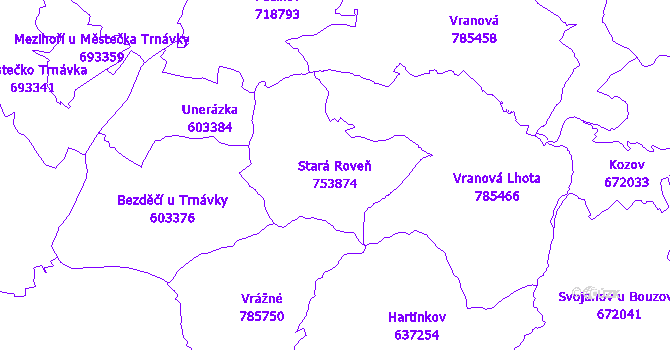 Katastrální mapa Stará Roveň - přehledová mapa katastrálního území
