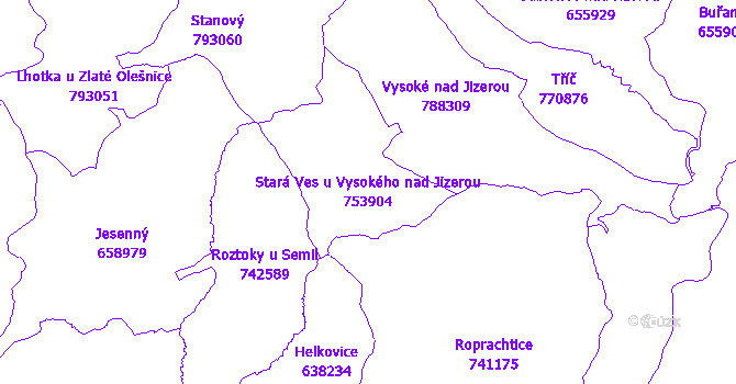 Katastrální mapa Stará Ves u Vysokého nad Jizerou - přehledová mapa katastrálního území