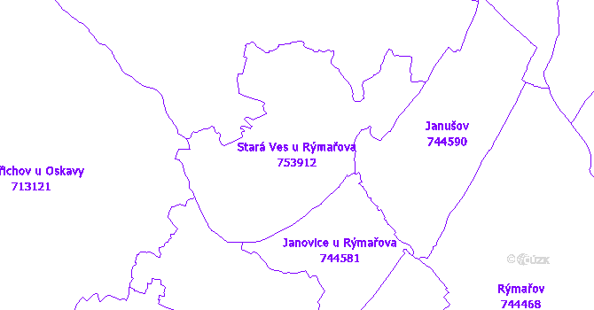 Katastrální mapa Stará Ves u Rýmařova - přehledová mapa katastrálního území