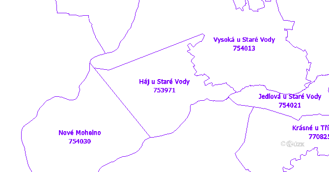 Katastrální mapa Háj u Staré Vody - přehledová mapa katastrálního území