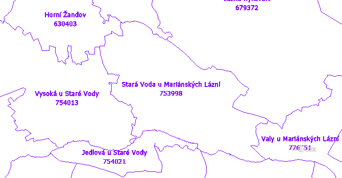 Katastrální mapa Stará Voda u Mariánských Lázní - přehledová mapa katastrálního území
