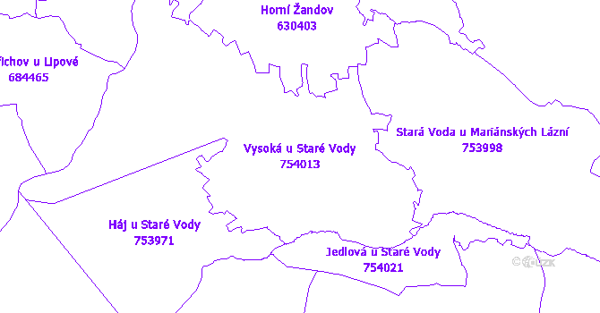 Katastrální mapa Vysoká u Staré Vody - přehledová mapa katastrálního území