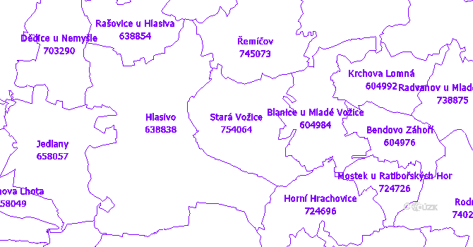 Katastrální mapa Stará Vožice - přehledová mapa katastrálního území