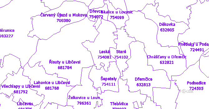 Katastrální mapa Leská - přehledová mapa katastrálního území