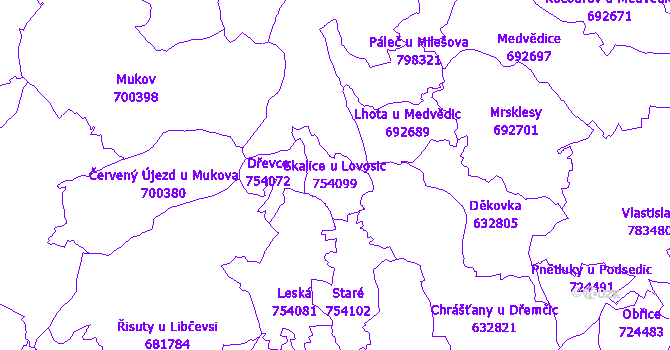 Katastrální mapa Skalice u Lovosic - přehledová mapa katastrálního území