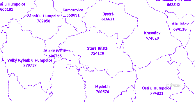Katastrální mapa Staré Bříště - přehledová mapa katastrálního území