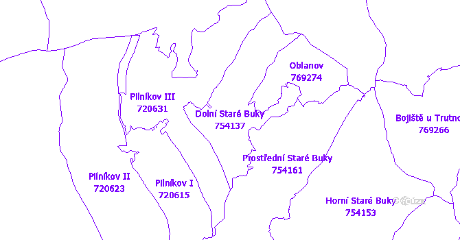 Katastrální mapa Dolní Staré Buky