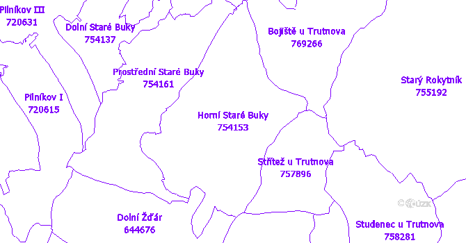 Katastrální mapa Horní Staré Buky - přehledová mapa katastrálního území