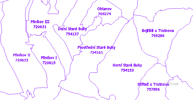 Katastrální mapa Prostřední Staré Buky - přehledová mapa katastrálního území
