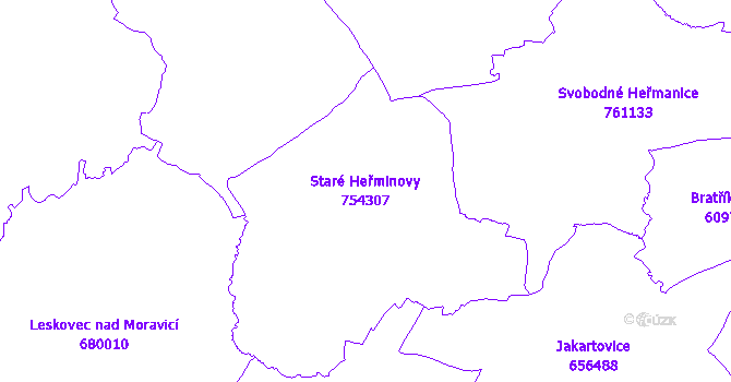 Katastrální mapa Staré Heřminovy - přehledová mapa katastrálního území