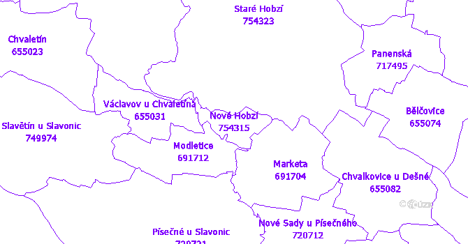 Katastrální mapa Nové Hobzí - přehledová mapa katastrálního území