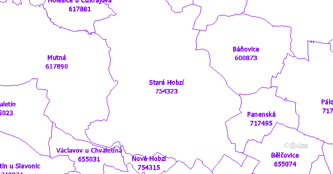 Katastrální mapa Staré Hobzí - přehledová mapa katastrálního území