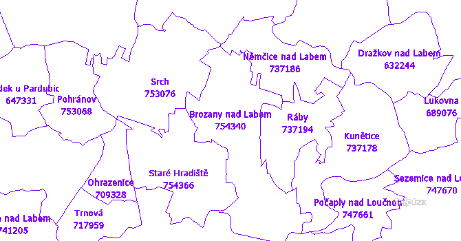 Katastrální mapa Brozany nad Labem - přehledová mapa katastrálního území