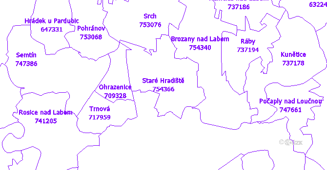 Katastrální mapa Staré Hradiště - přehledová mapa katastrálního území