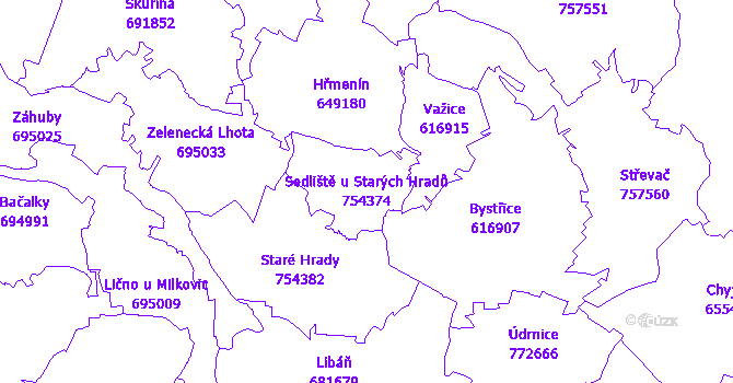 Katastrální mapa Sedliště u Starých Hradů - přehledová mapa katastrálního území