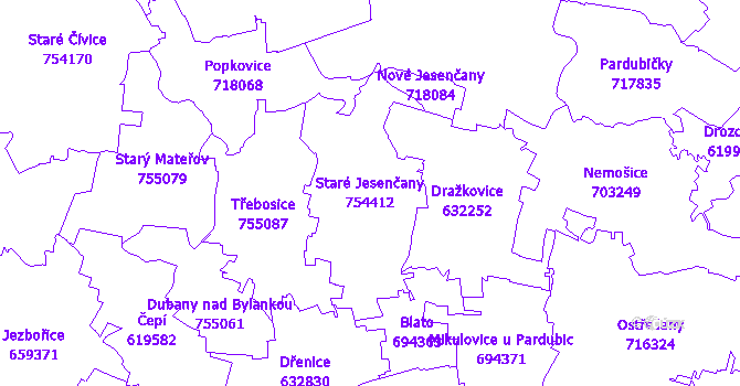 Katastrální mapa Staré Jesenčany - přehledová mapa katastrálního území