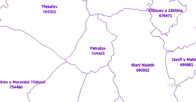 Katastrální mapa Petrušov - přehledová mapa katastrálního území