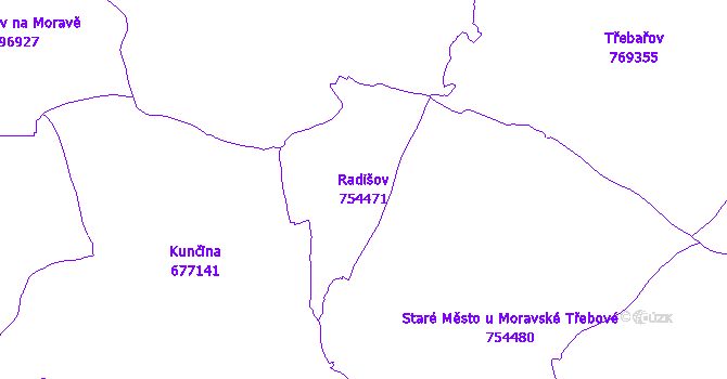 Katastrální mapa Radišov - přehledová mapa katastrálního území