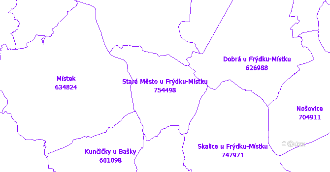Katastrální mapa Staré Město u Frýdku-Místku - přehledová mapa katastrálního území