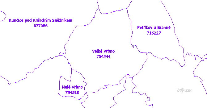 Katastrální mapa Velké Vrbno - přehledová mapa katastrálního území