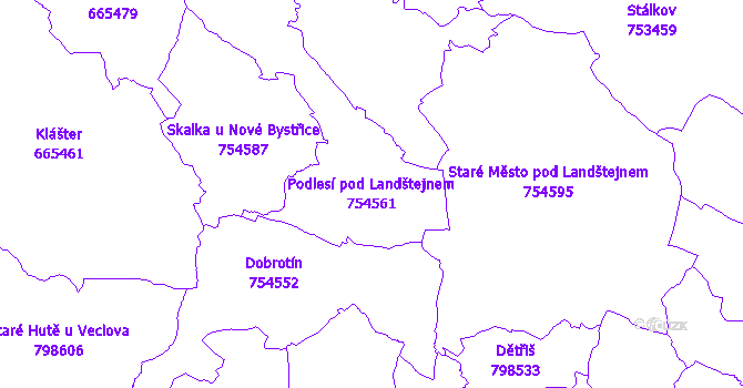 Katastrální mapa Podlesí pod Landštejnem - přehledová mapa katastrálního území