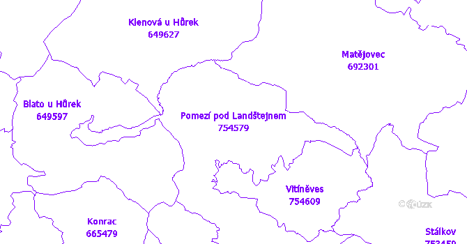 Katastrální mapa Pomezí pod Landštejnem - přehledová mapa katastrálního území