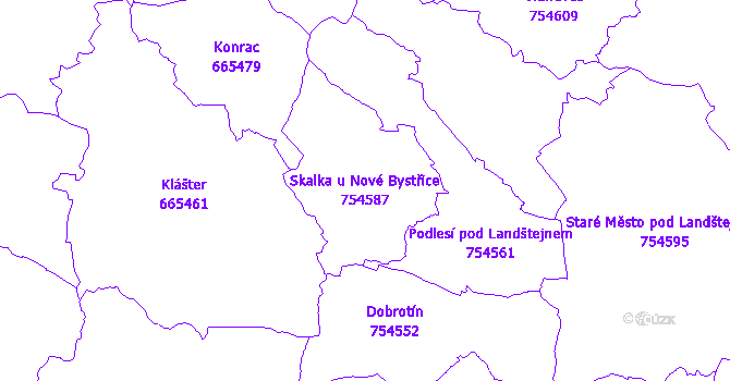 Katastrální mapa Skalka u Nové Bystřice - přehledová mapa katastrálního území