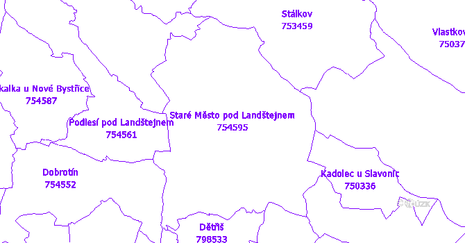 Katastrální mapa Staré Město pod Landštejnem - přehledová mapa katastrálního území