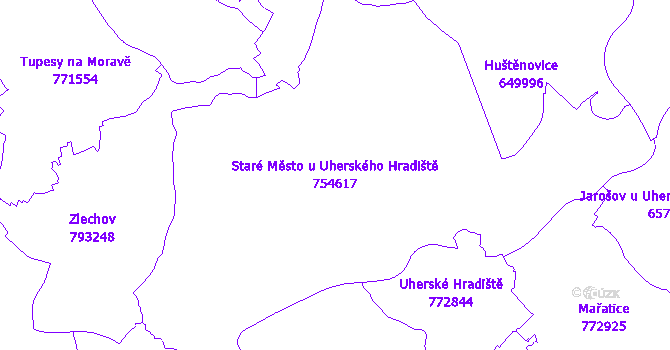 Katastrální mapa Staré Město u Uherského Hradiště - přehledová mapa katastrálního území
