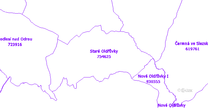 Katastrální mapa Staré Oldřůvky - přehledová mapa katastrálního území