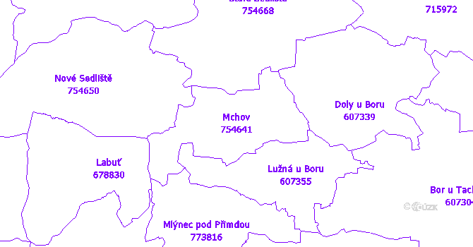 Katastrální mapa Mchov - přehledová mapa katastrálního území