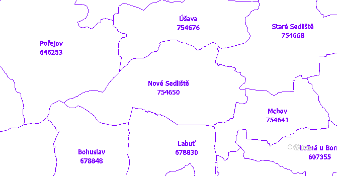 Katastrální mapa Nové Sedliště - přehledová mapa katastrálního území