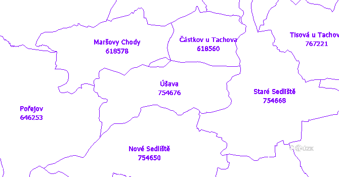 Katastrální mapa Úšava - přehledová mapa katastrálního území