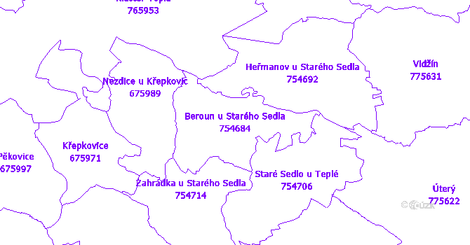 Katastrální mapa Beroun u Starého Sedla - přehledová mapa katastrálního území
