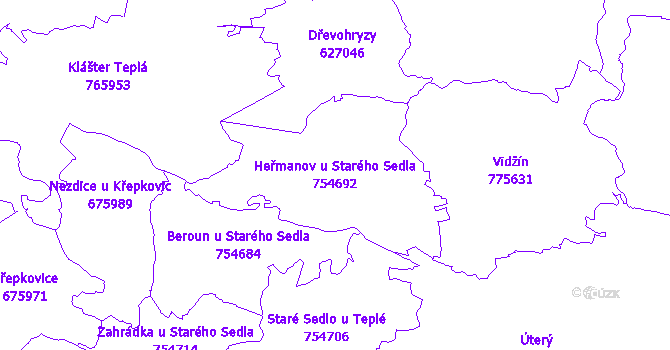 Katastrální mapa Heřmanov u Starého Sedla - přehledová mapa katastrálního území