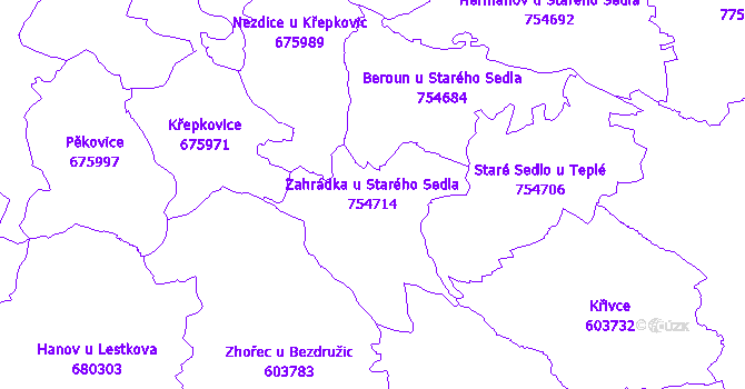 Katastrální mapa Zahrádka u Starého Sedla - přehledová mapa katastrálního území