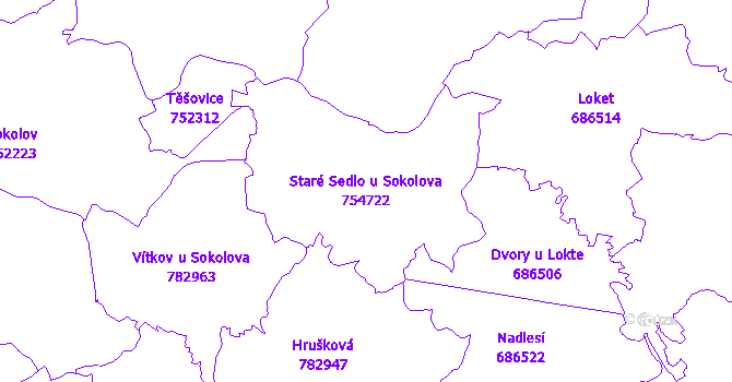 Katastrální mapa Staré Sedlo u Sokolova - přehledová mapa katastrálního území