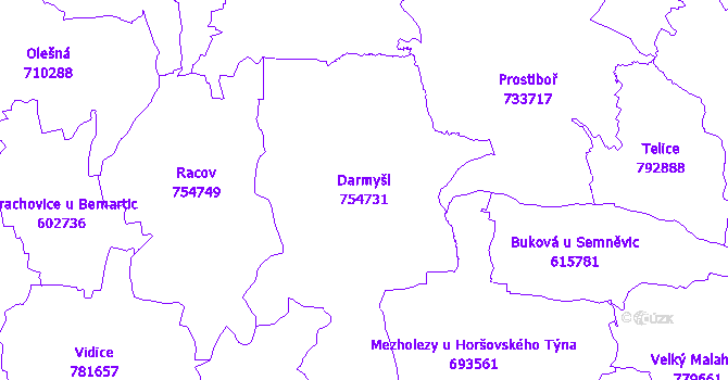 Katastrální mapa Darmyšl - přehledová mapa katastrálního území