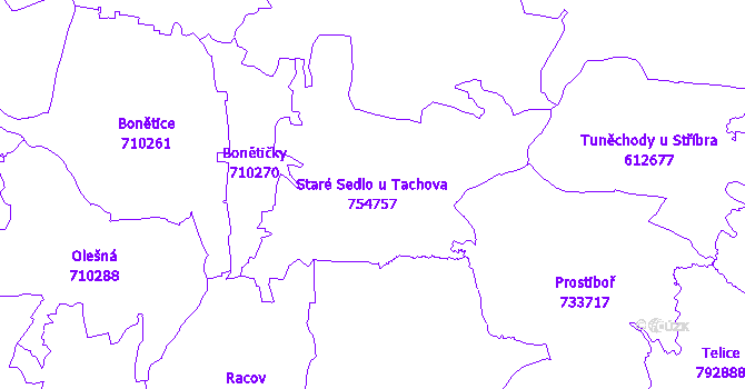 Katastrální mapa Staré Sedlo u Tachova - přehledová mapa katastrálního území