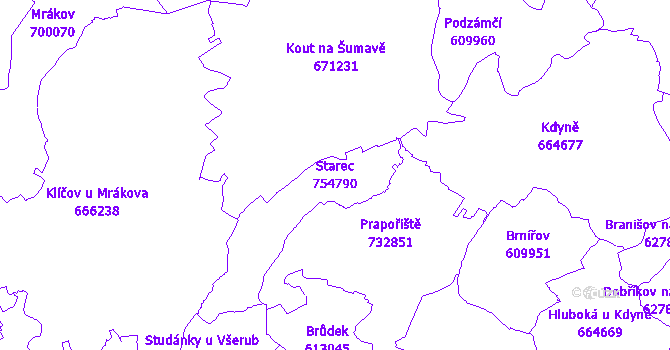 Katastrální mapa Starec - přehledová mapa katastrálního území