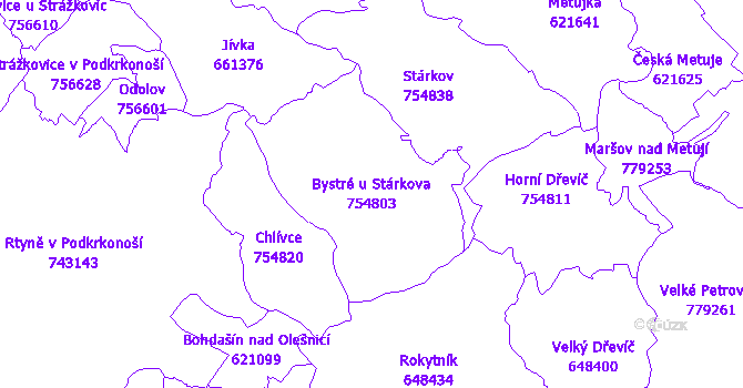 Katastrální mapa Bystré u Stárkova - přehledová mapa katastrálního území