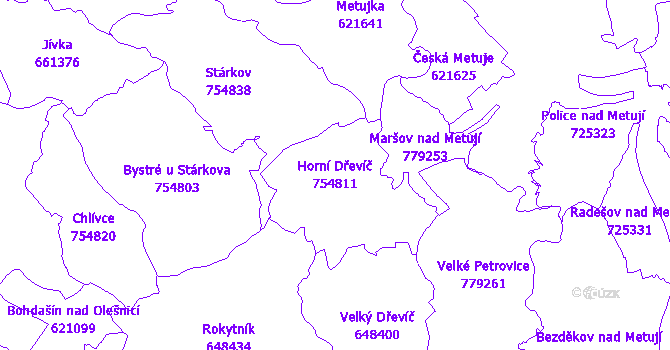 Katastrální mapa Horní Dřevíč - přehledová mapa katastrálního území