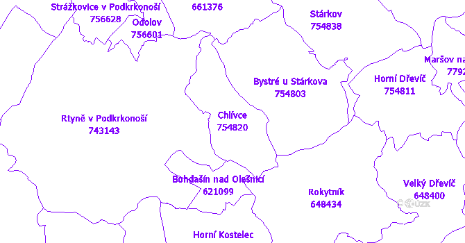 Katastrální mapa Chlívce - přehledová mapa katastrálního území