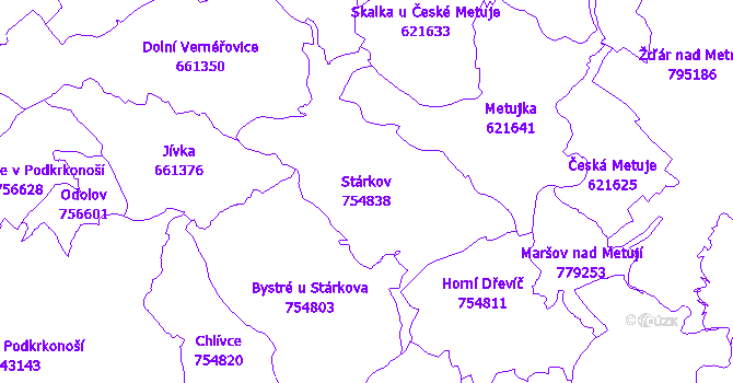 Katastrální mapa Stárkov - přehledová mapa katastrálního území