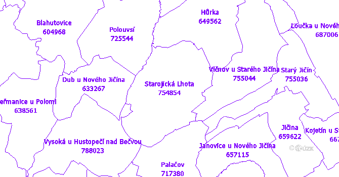 Katastrální mapa Starojická Lhota - přehledová mapa katastrálního území