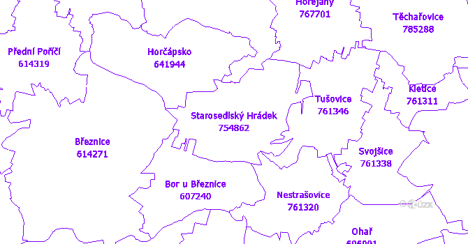 Katastrální mapa Starosedlský Hrádek - přehledová mapa katastrálního území