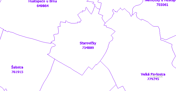 Katastrální mapa Starovičky - přehledová mapa katastrálního území