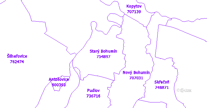 Katastrální mapa Starý Bohumín - přehledová mapa katastrálního území