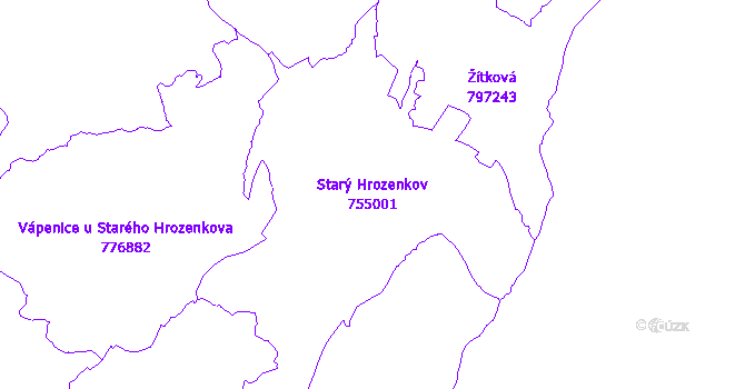 Katastrální mapa Starý Hrozenkov - přehledová mapa katastrálního území